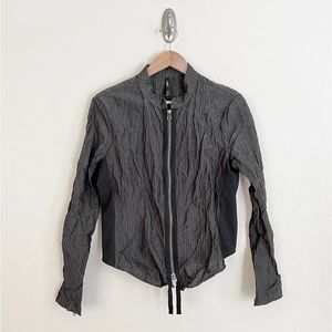 PORTO Pinstripe High Neck Cotton Metal Zip Jacket in Grey